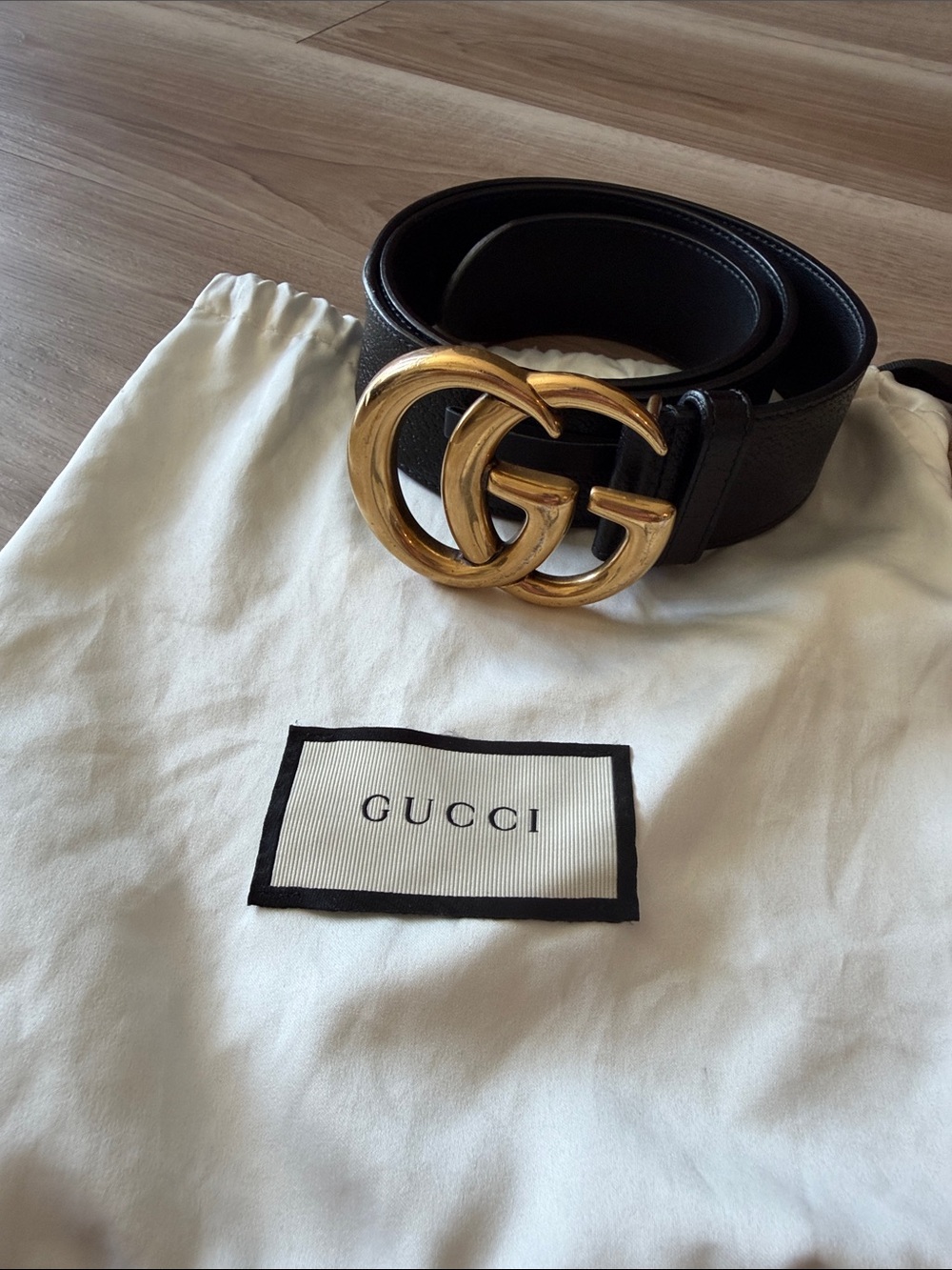 Gucci Black Leather Belt with Gold Double G Buckle